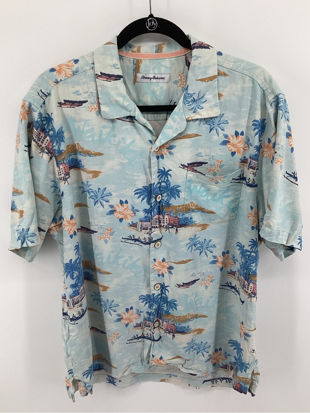 Tommy Bahama Pastel Blue Tropical Waikiki Hawaiian Silk Camp Shirt